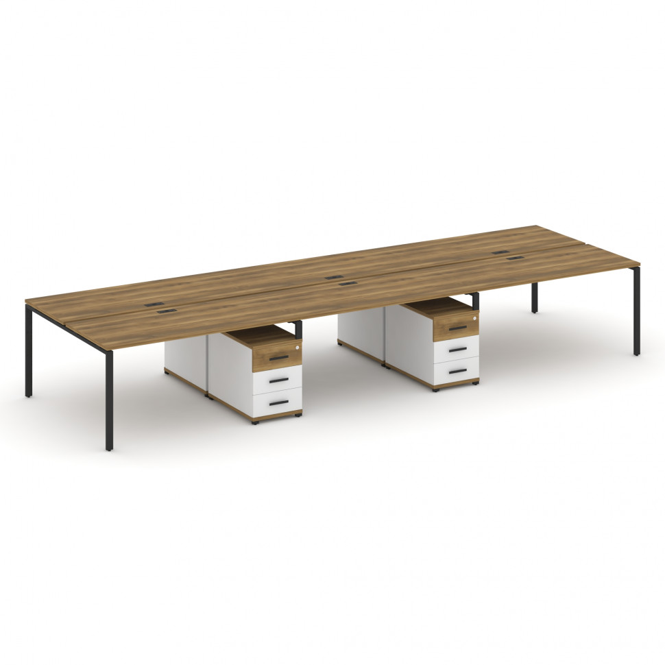 Concept Рабочая станция 6 мест с 2 двухсторонними опорными тумбами CN.DRS-344 B Сандал Янтарный/Белы