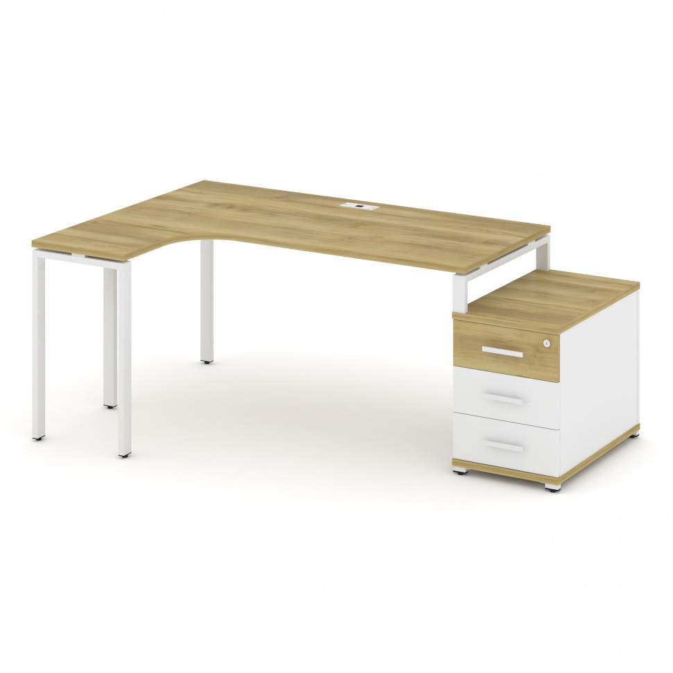 Concept Стол эргономичный с опорной тумбой CN.SA-303(L) W Дуб Винченцо/Белый Бриллиант/Металл Белый