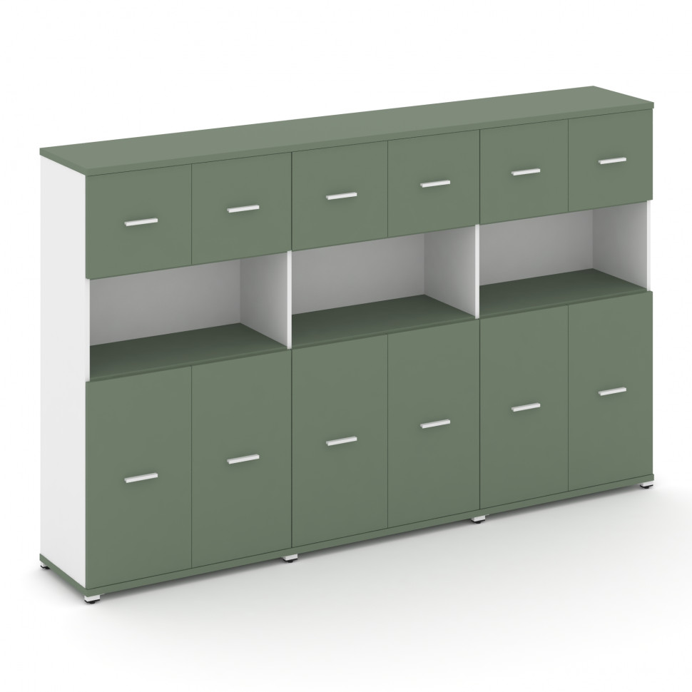 Concept Шкаф 3 широкие секции, 4 ниши CN.STS-435 W Кобо/Белый Бриллиант/Металл Белый 2500*420*1554