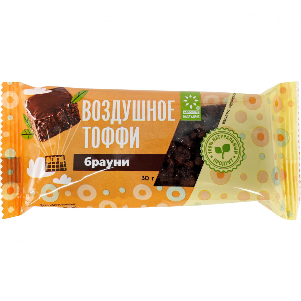Батончик злаковый Absolute Nature Воздушное тоффи брауни, 30гx16шт/уп