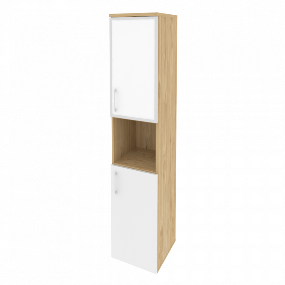 Onix Шкаф высокий узкий правый O.SU-1.4 R (R) white Тиквуд Светлый/Белый Бриллиант/Стекло White 400*