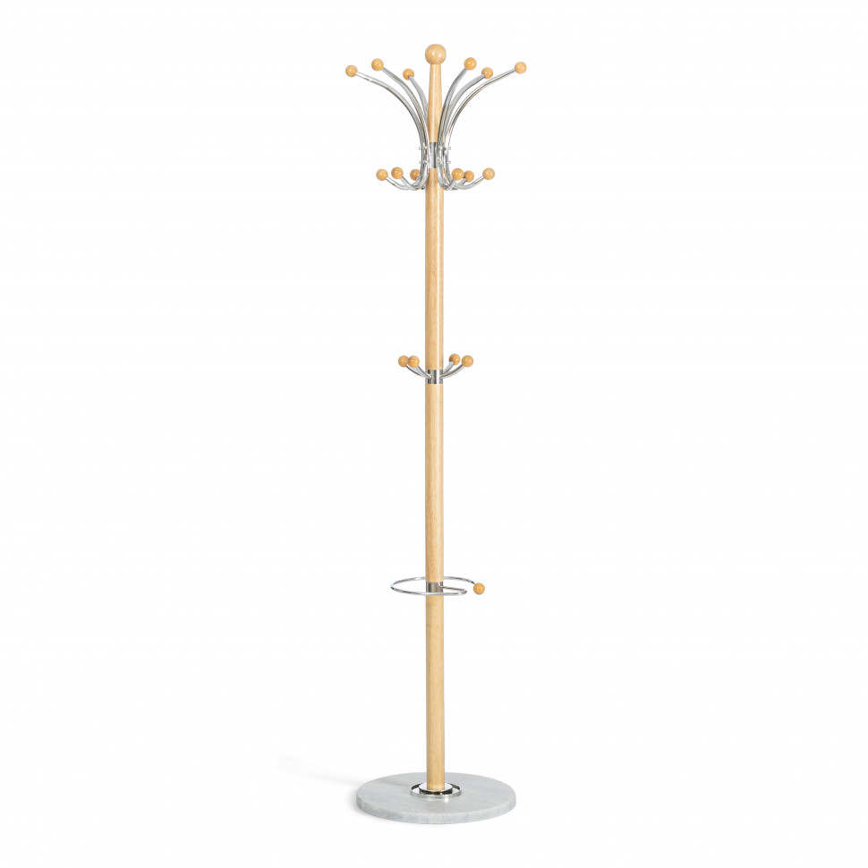 Вешалка Sakura (mod. GH-8606) дерево/хром/мрамор, 37 x 37 x 175 см, White (Белый) / Natural (натуральный)
