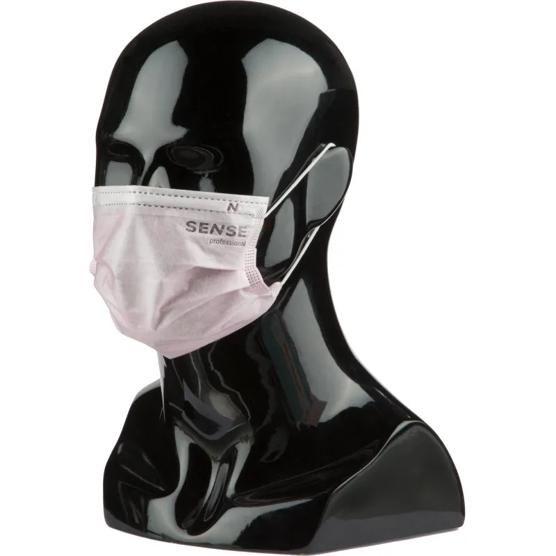 Маска медицинская 3-х сл., резинка, розовый, Sense, картон 50шт/уп