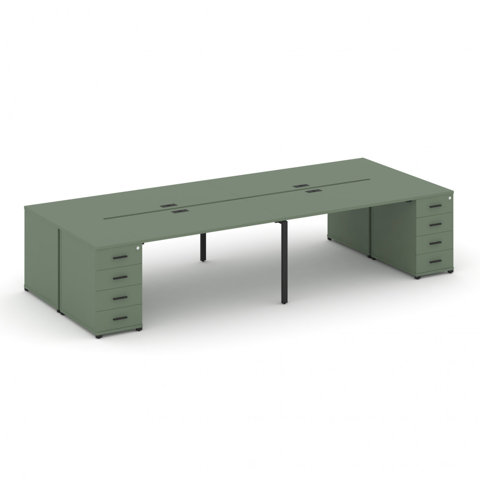 Concept Рабочая станция 4 места с 2 опорными тумбами CN.DRS-425 B Кобо/Металл Черный 2800*1480*750