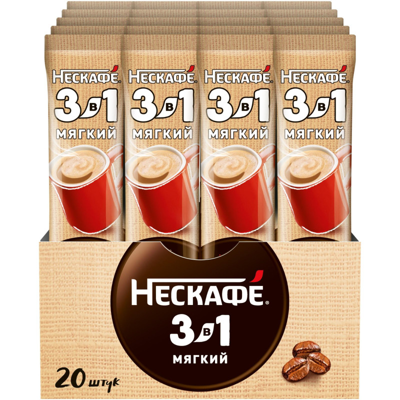 Кофе Nescafe 3 в 1 мягкий раств., шоу-бокс, 20штx14,5г