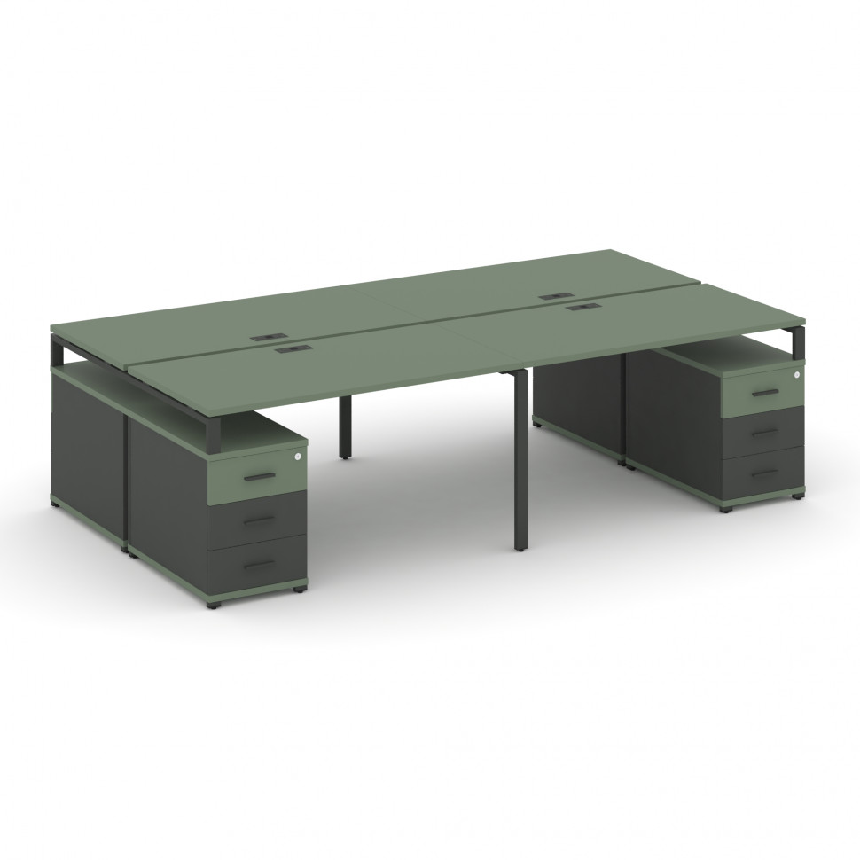 Concept Рабочая станция 4 места с 2 двухсторонними опорными тумбами CN.DRS-327 A Кобо/Антрацит/Метал Concept Рабочая станция 4 места с 2 двухсторонними опорными тумбами CN.DRS-327 A Кобо/Антрацит/Метал