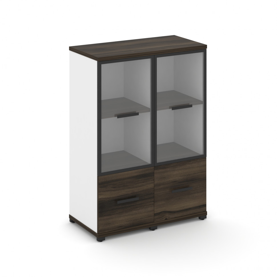 Concept Шкаф 2 узкие секции, 3 ниши CN.STU-322 RPB B Дуб Мали/Белый Бриллиант/Металл Черный/Прозрачн