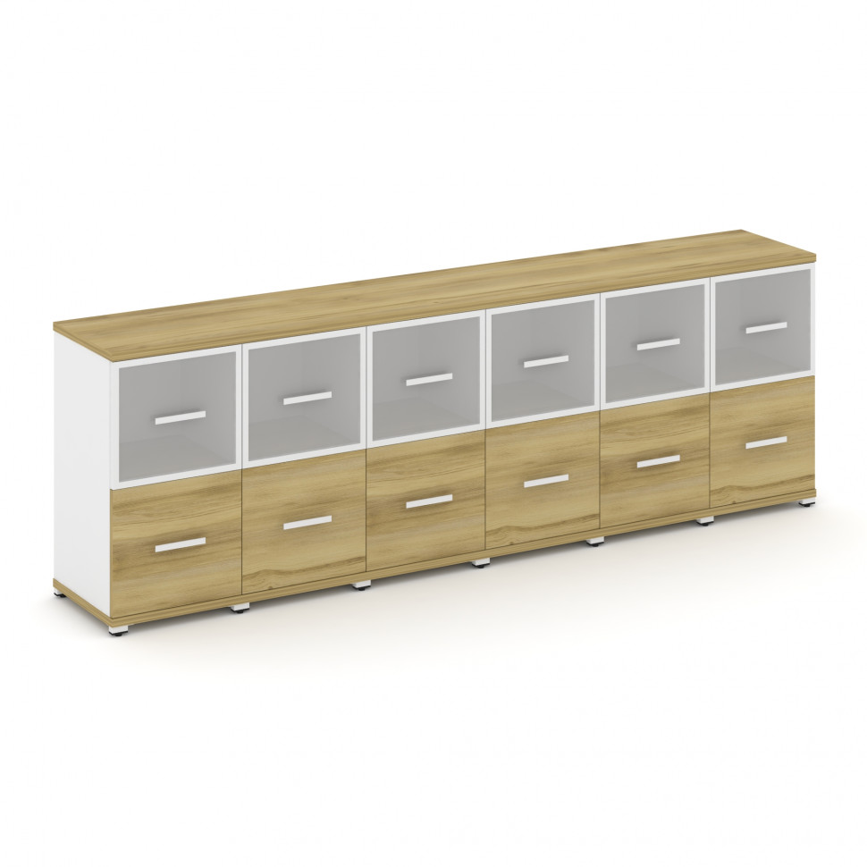 Concept Шкаф 6 узких секций, 2 ниши CN.STU-262 RMW W Дуб Винченцо/Белый Бриллиант/Металл Белый/Сатин