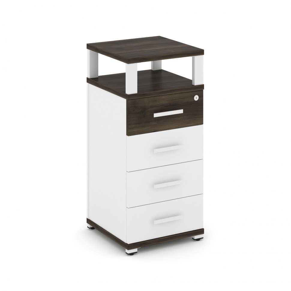 Concept Тумба опорная/приставная 4 ящ. с надставкой CN.TUO-003 W Дуб Мали/Белый Бриллиант/Металл Бел