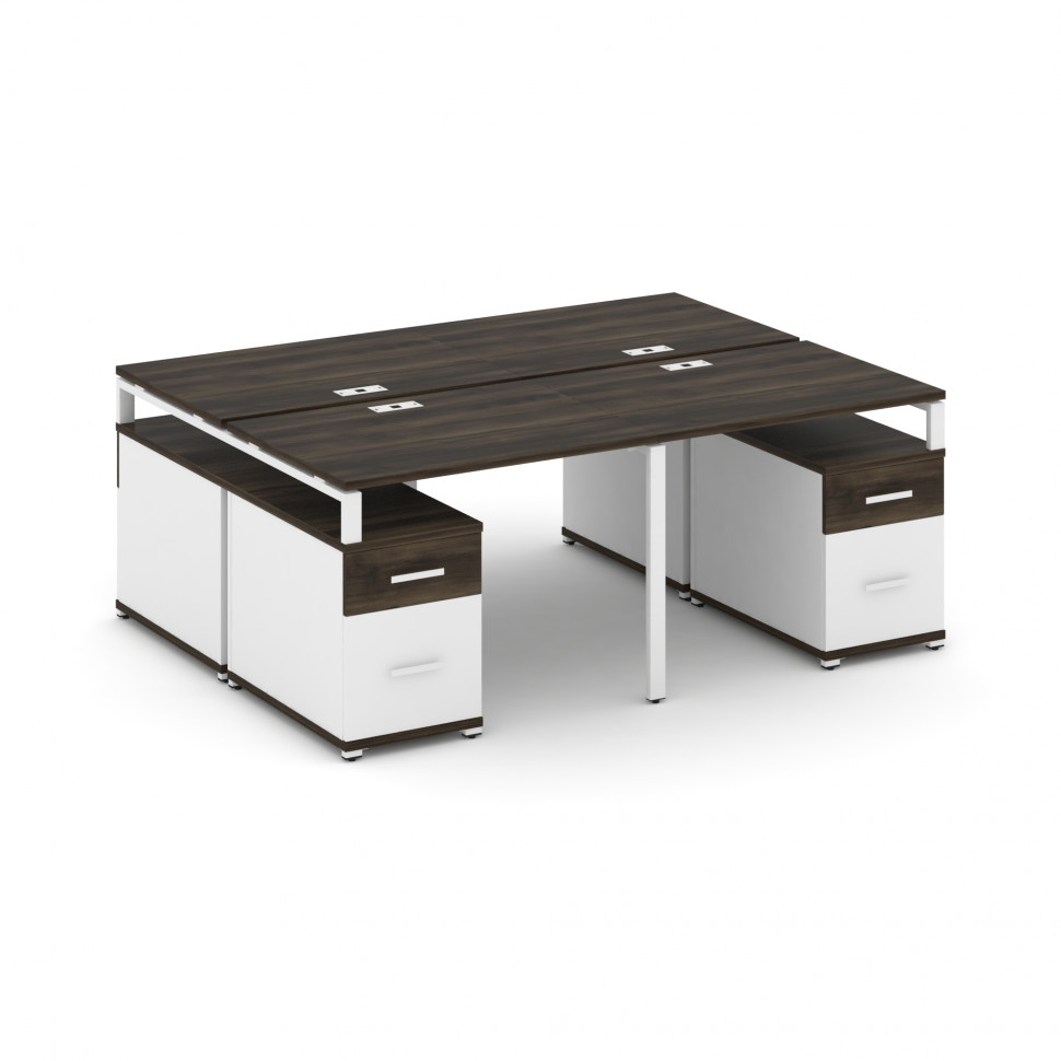Concept Рабочая станция 4 места с 2 двухсторонними опорными тумбами CN.DRS-329 W Дуб Мали/Белый Брил