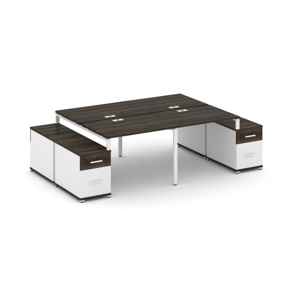 Concept Рабочая станция 4 места с 2 двухсторонними опорными тумбами CN.DRS-329 W Дуб Мали/Белый Брил