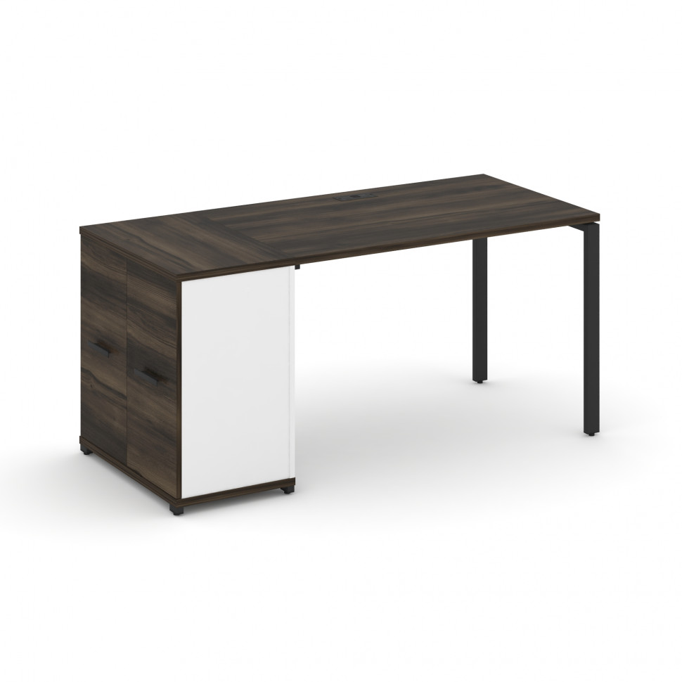 Concept Стол рабочий с опорным распаш. шкафом CN.SP-218 B Дуб Мали/Белый Бриллиант/Металл Черный 160