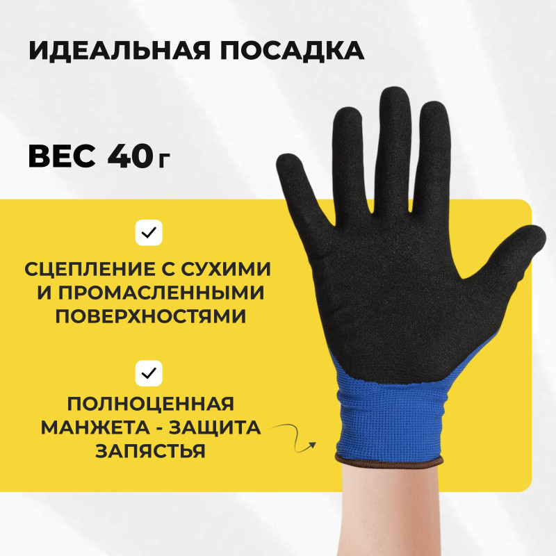 Перчатки защитные нейлон всп.нитрил SCAFFA Механик NY1350S-NV/BLK р.9