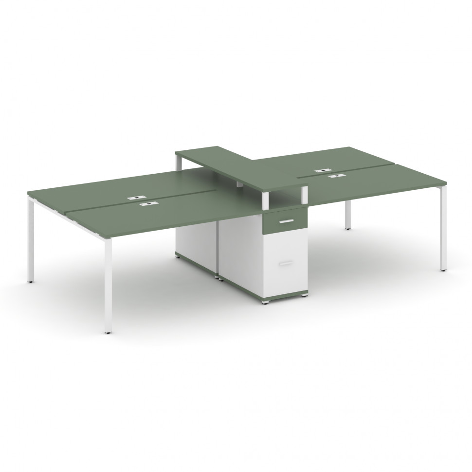 Concept Рабочая станция 4 места с 1 опорной тумбой CN.DRS-438 W Кобо/Белый Бриллиант/Металл Белый 27