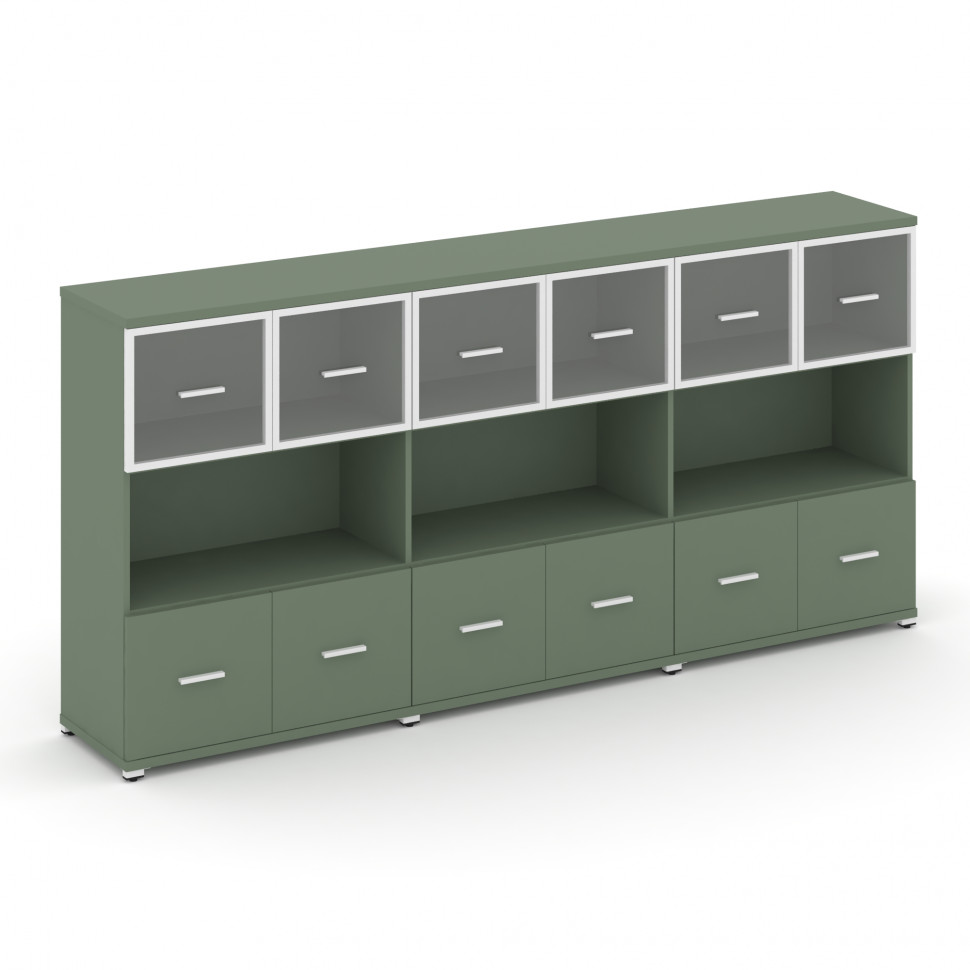 Concept Шкаф 3 широкие секции, 3 ниши CN.STS-335 RPW W Кобо/Металл Белый/Прозрачный 2500*420*1186