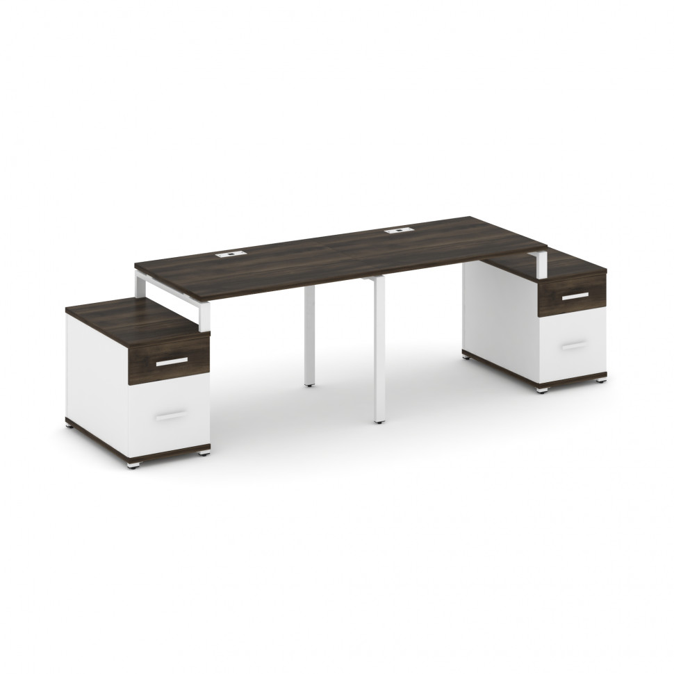 Concept Рабочая станция 2 места с 2 опорными тумбами CN.ORS-321 W Дуб Мали/Белый Бриллиант/Металл Бе