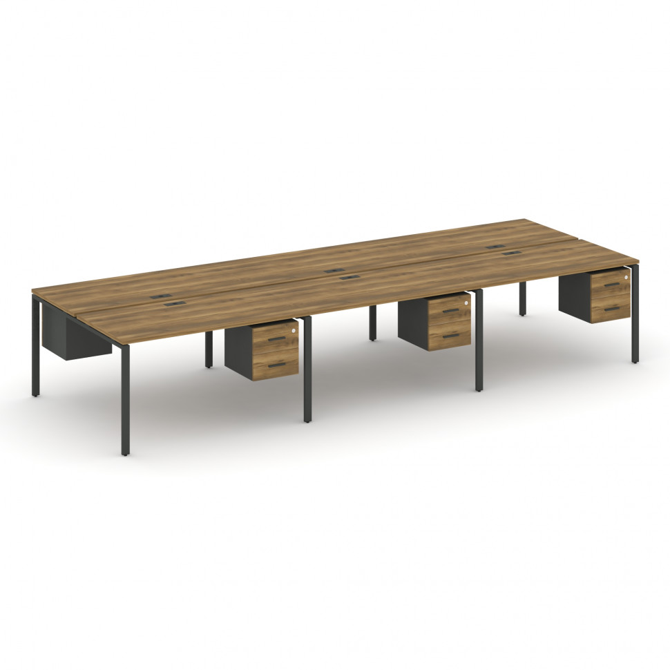 Concept Рабочая станция двухсторонняя с подвес. тумбами на 6 мест CN.DRS-153 A Сандал Янтарный/Антра