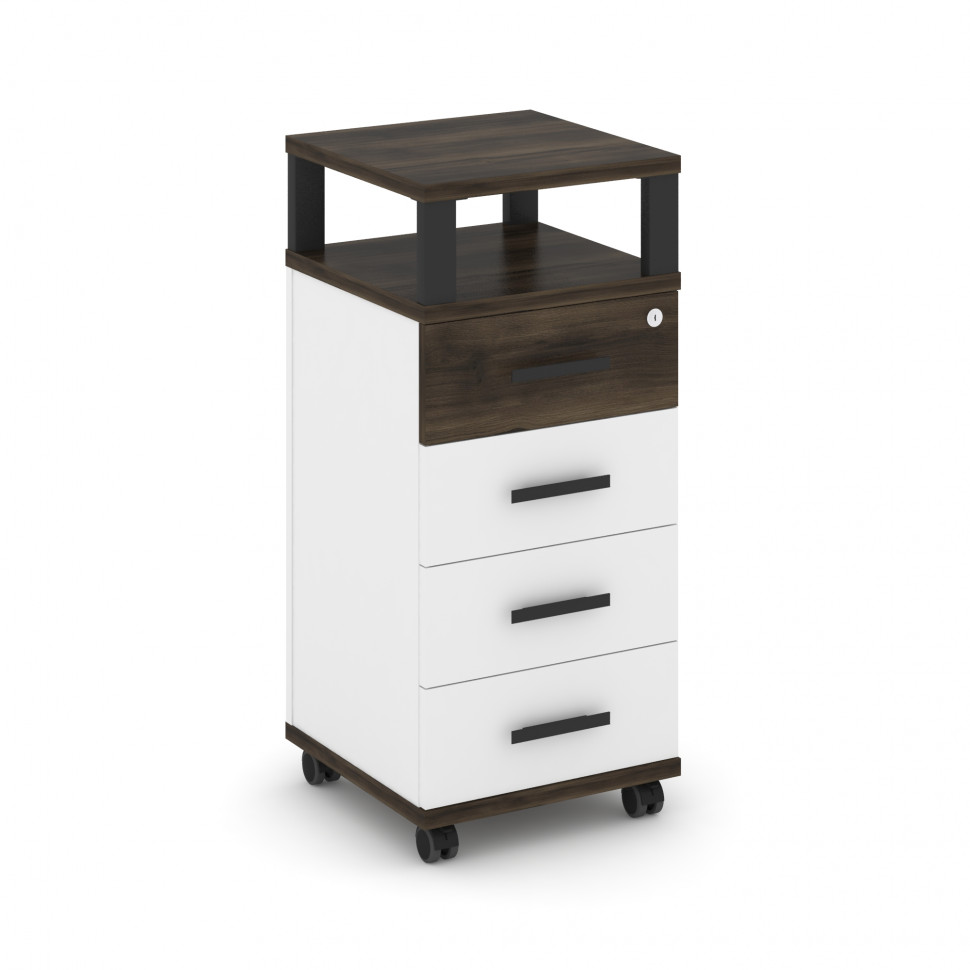 Concept Тумба мобильная 4 ящ. с надставкой CN.TUM-006 B Дуб Мали/Белый Бриллиант/Металл Черный 420*4