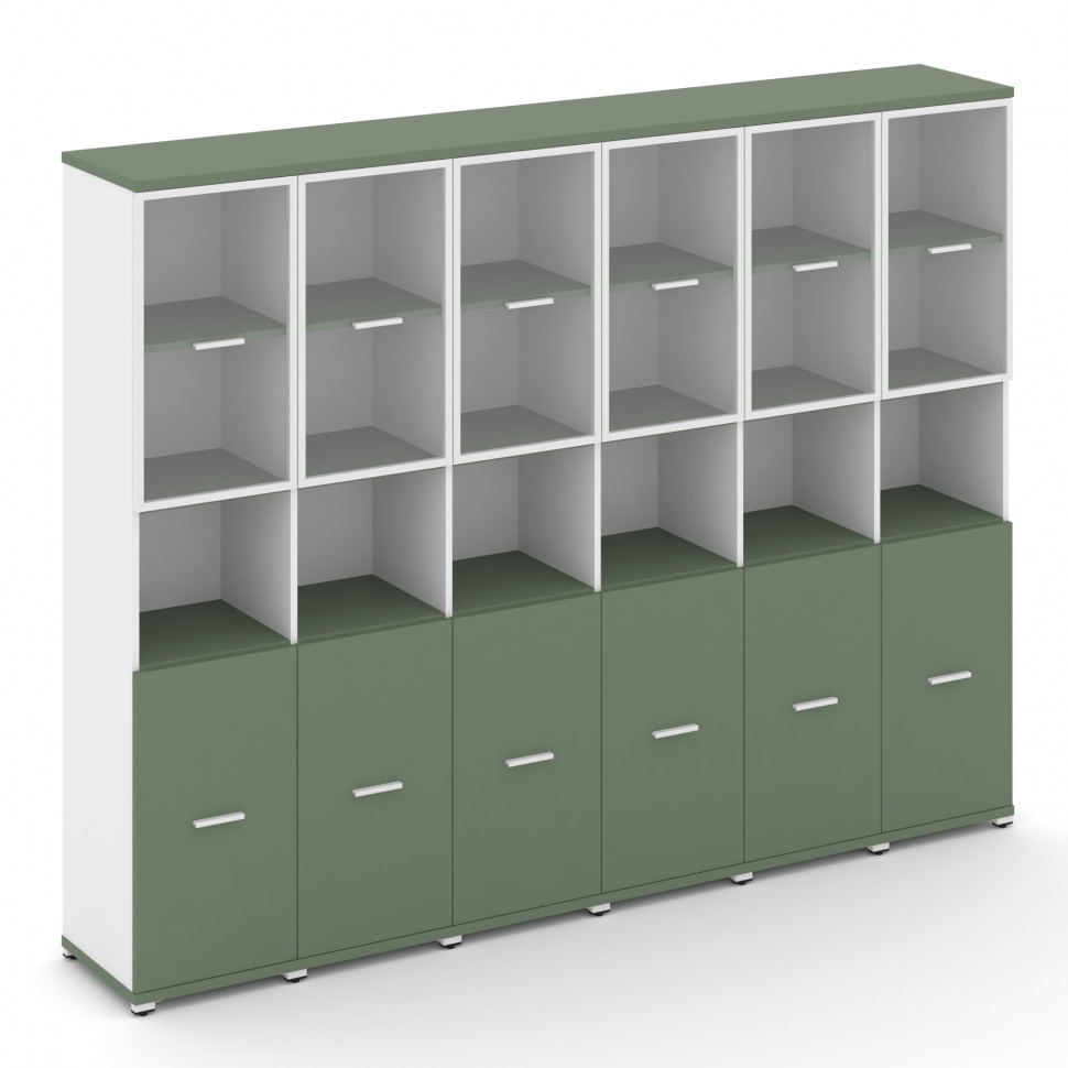 Concept Шкаф 6 узких секций, 5 ниш CN.STU-563 RPW W Кобо/Белый Бриллиант/Металл Белый/Прозрачный 250