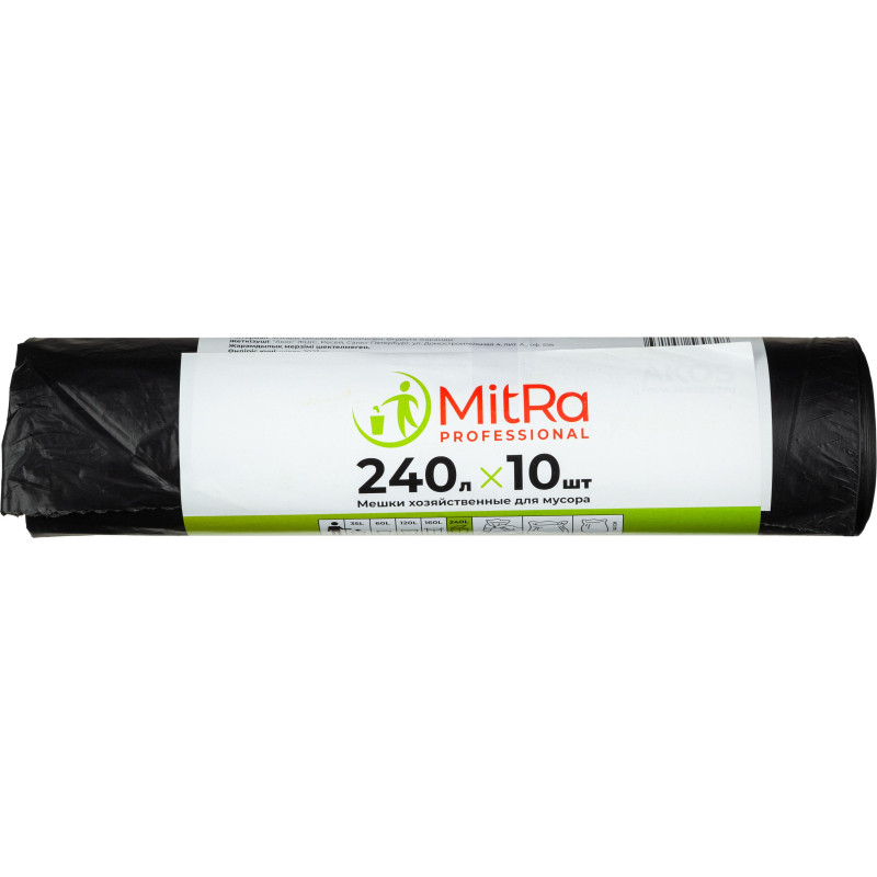 Мешки для мусора 240л, 112 х 140см  10шт/рул 30мкм (ПВД) (чер.)