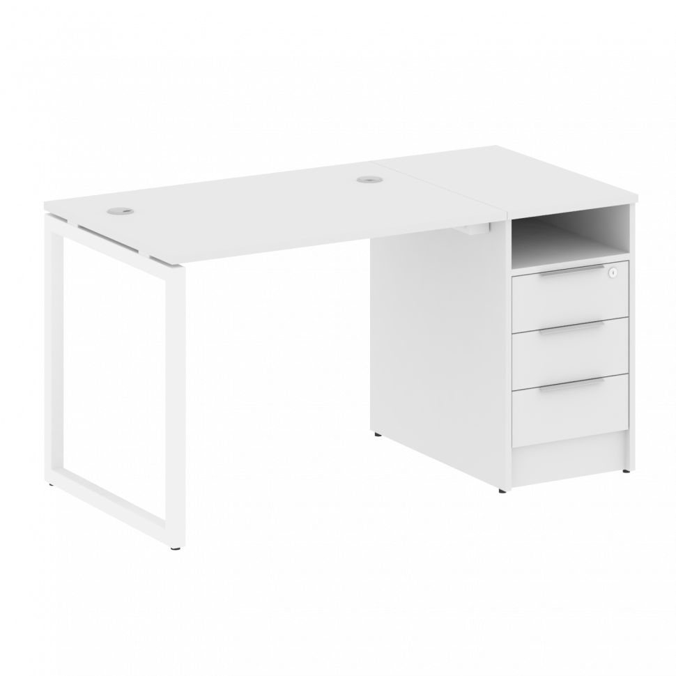 Metal System Quattro Рабочая станция с тумбой на О-образном м/к 40БО.РС-СТП-1.1 Белый/Металл Белый 1