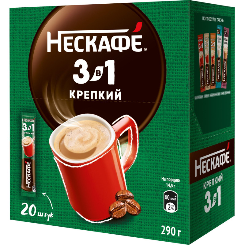 Кофе Nescafe 3 в 1 крепкий раств., шоу-бокс, 20штx14,5г