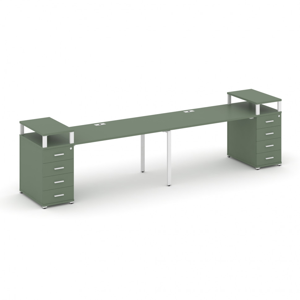 Concept Рабочая станция 2 места с 2 опорными тумбами CN.ORS-428 W Кобо/Металл Белый 4000*720*917