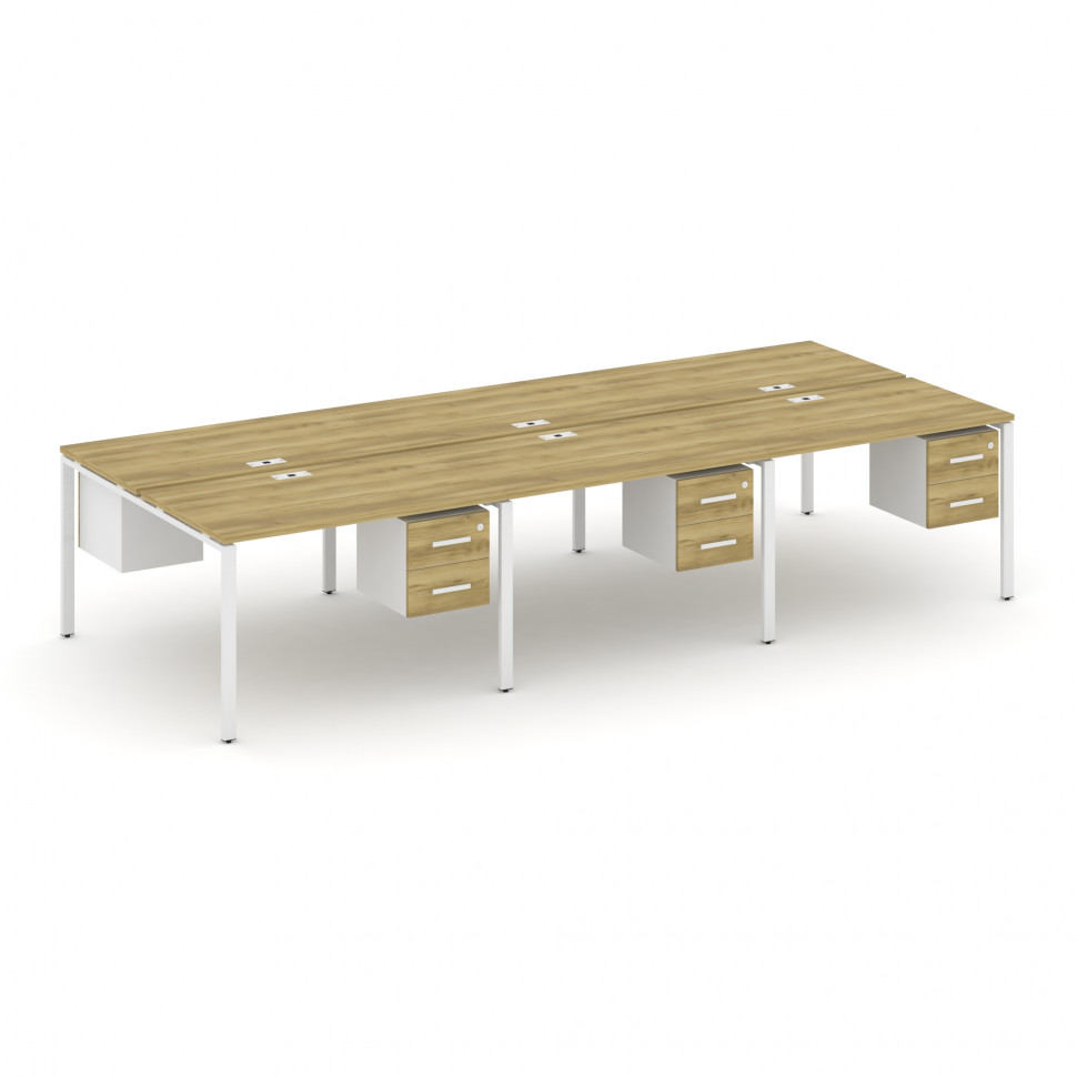 Concept Рабочая станция двухсторонняя с подвес. тумбами на 6 мест CN.DRS-154 W Дуб Винченцо/Белый Бр