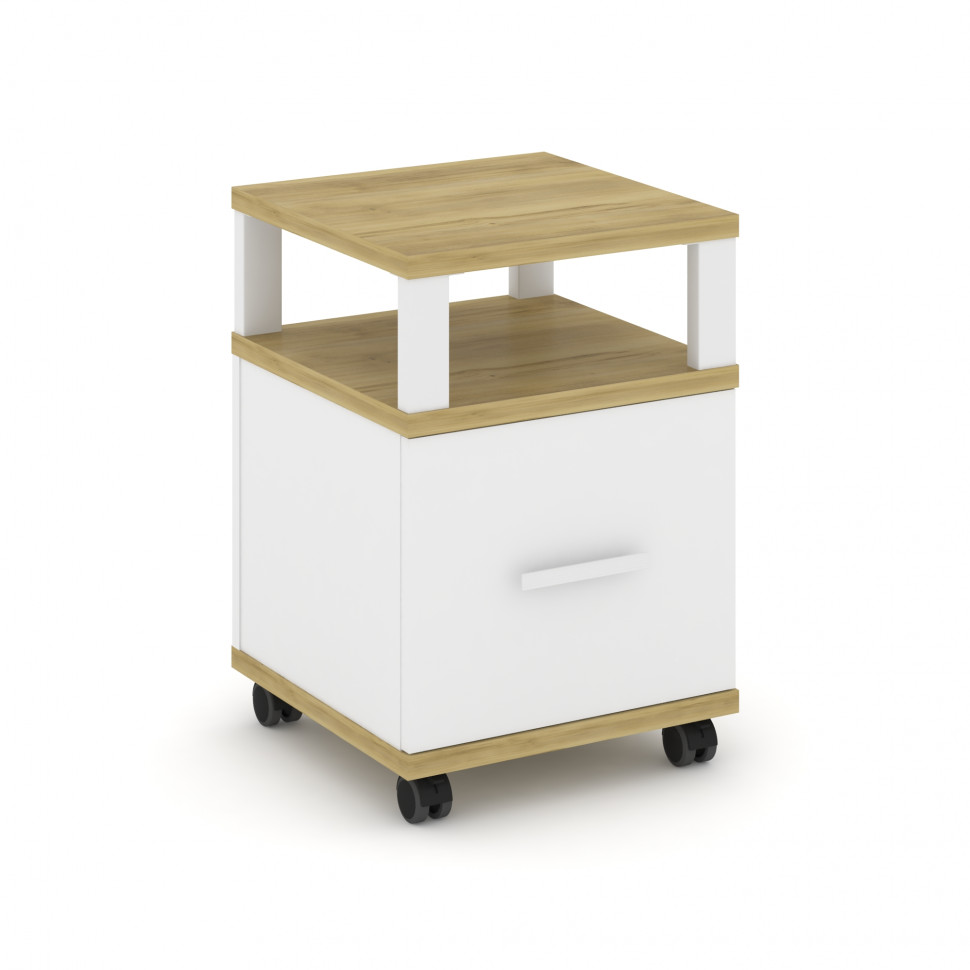 Concept Тумба мобильная 1 распаш. фасад с надставкой CN.TUM-008 W Дуб Винченцо/Белый Бриллиант/Метал