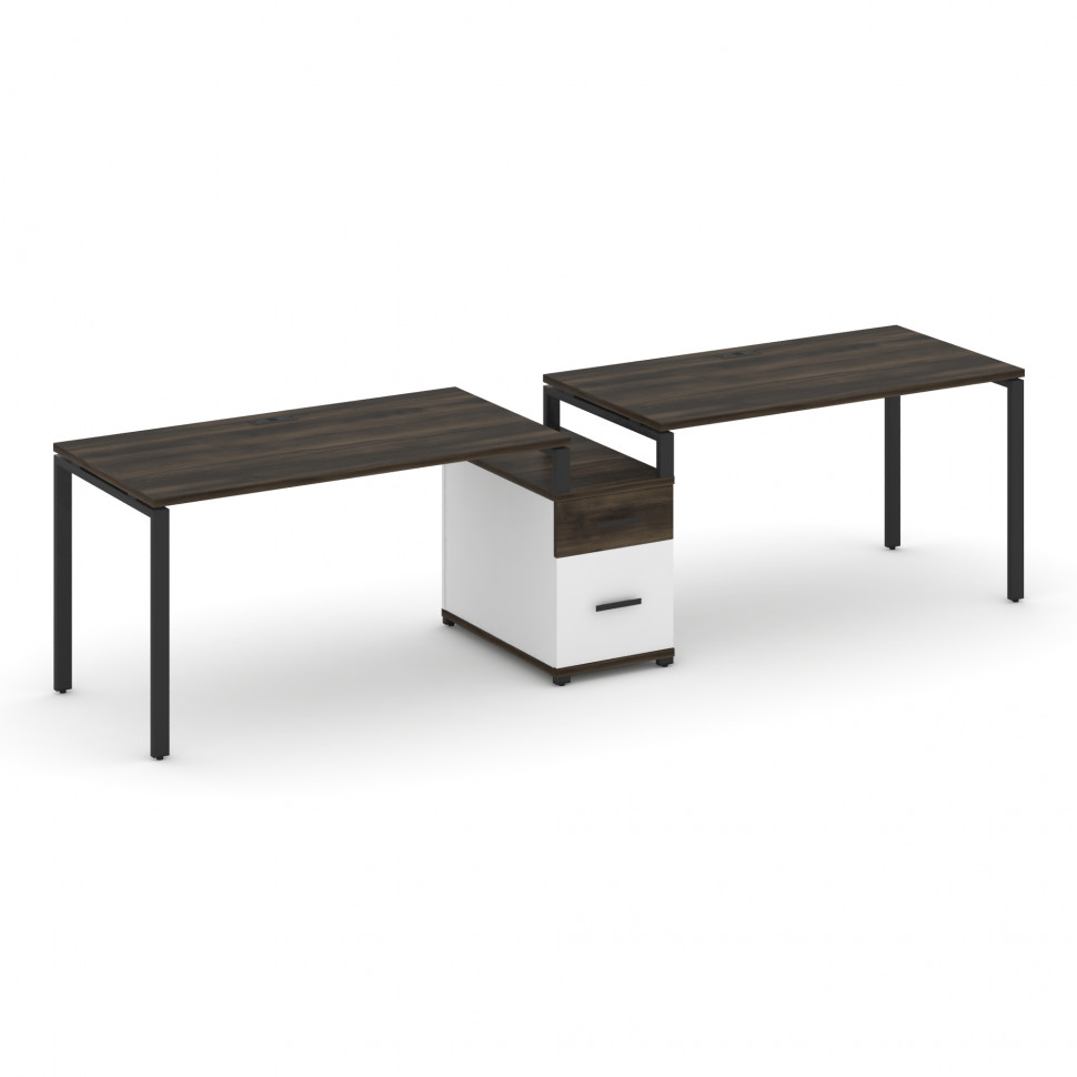 Concept Рабочая станция 2 места с 1 опорной тумбой CN.ORS-307 B Дуб Мали/Белый Бриллиант/Металл Черн