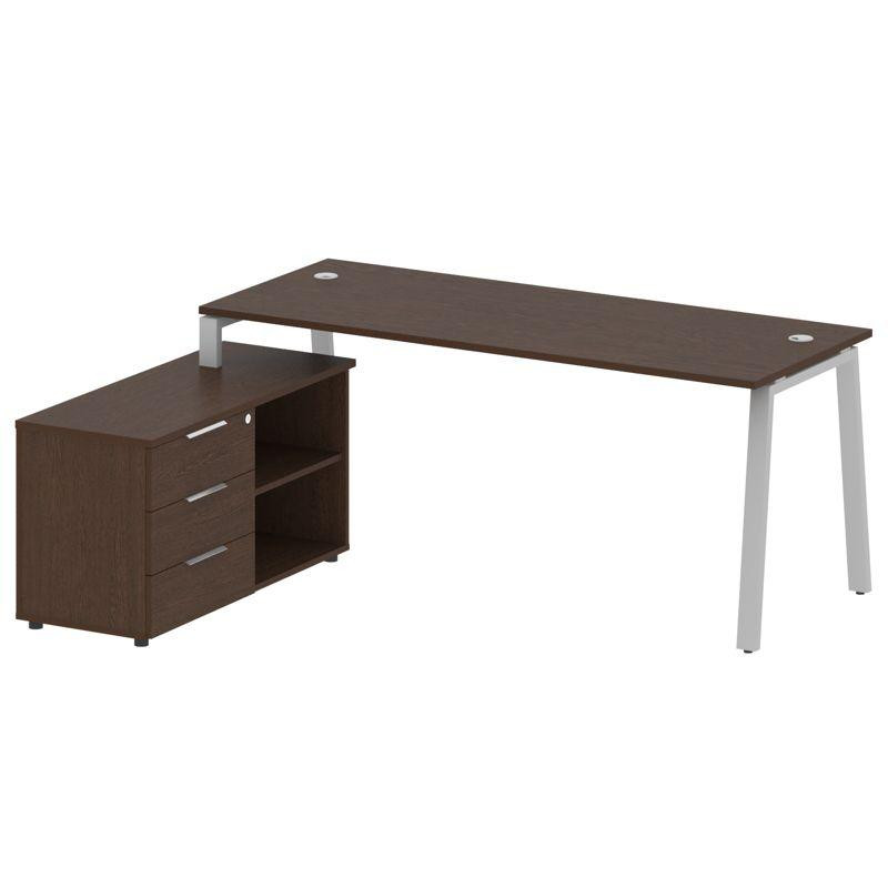 Metal System Рабочая станция с тумбой на А-образном м/к БА.РС-СТС-2.5 (L) Венге Цаво/Металл Серый 19