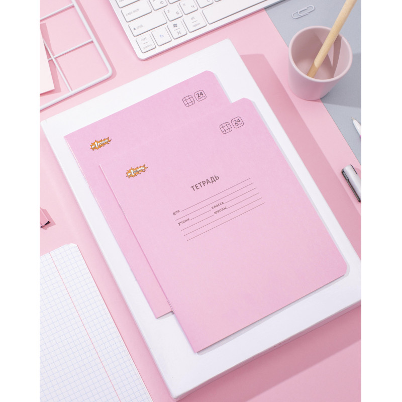 Тетрадь школьная Комус Класс А5 12 л клетка Розовый, 10 шт./уп