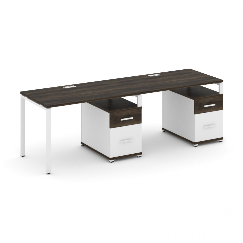 Concept Рабочая станция 2 места с 2 опорными тумбами CN.ORS-314 W Дуб Мали/Белый Бриллиант/Металл Бе