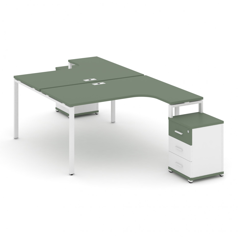 Concept Рабочая станция с 2 опорными тумбами CN.DSA-306 W Кобо/Белый Бриллиант/Металл Белый 1580*240