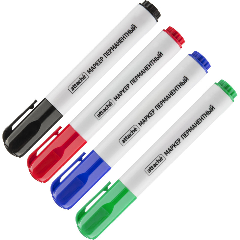 Набор маркеров перманентных ATTACHE 1,5-3мм. набор 4цв скошенный наконечник