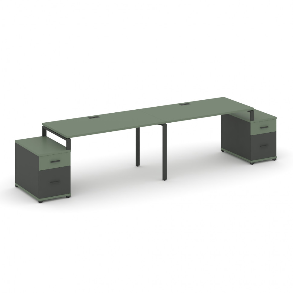 Concept Рабочая станция 2 места с 2 опорными тумбами CN.ORS-321 A Кобо/Антрацит/Металл Антрацит 1960