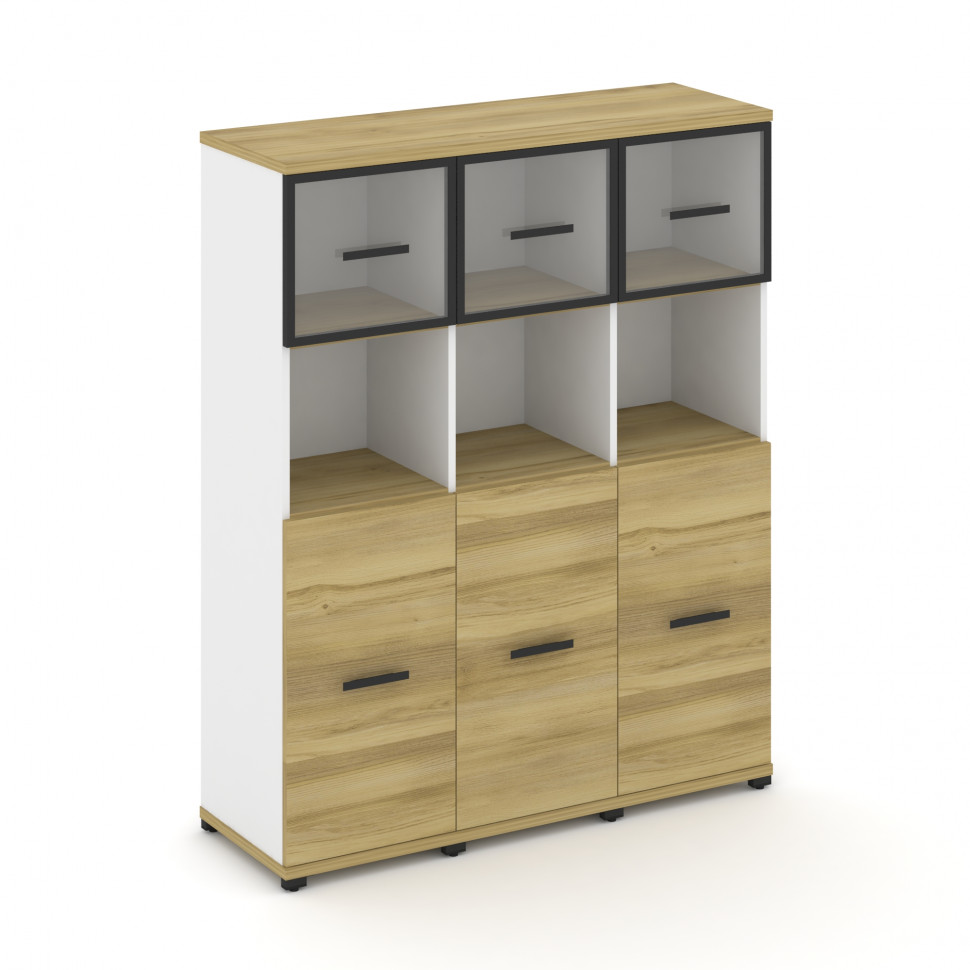 Concept Шкаф 3 узкие секции, 4 ниши CN.STU-435 RPB B Дуб Винченцо/Белый Бриллиант/Металл Черный/Проз