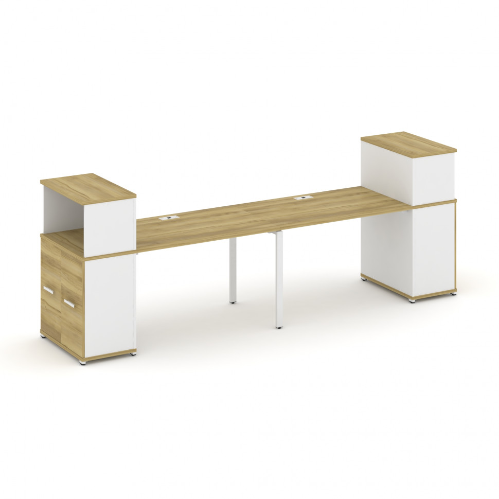 Concept Рабочая станция с опорными распаш. шкафами с надставкой низ. CN.ORS-226 W Дуб Винченцо/Белый