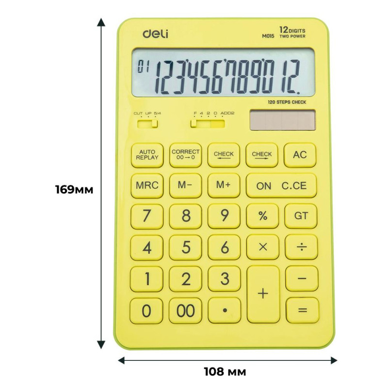 Калькулятор настольный ПОЛНОРАЗМ. Deli EM01551, 12-р,дв.пит,175х108мм, желт