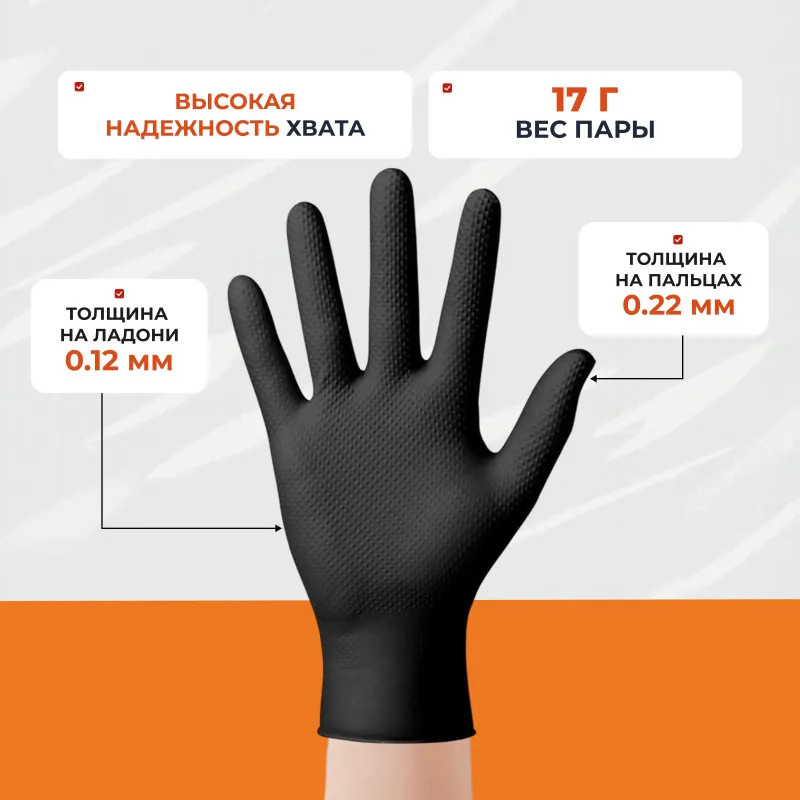 Перчатки одноразовые нитрил Steel Grip цв.черный (50 пар/уп)р.XL,ПС
