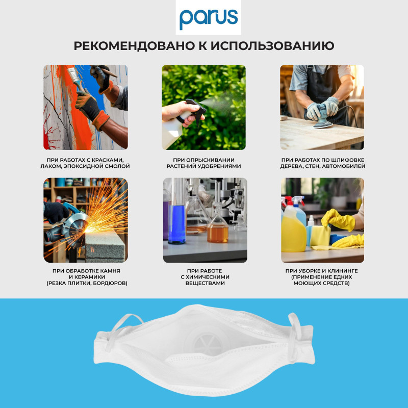 Полумаска фильтрующая PARUS 1CK с кл FFP1 NR D до 4ПДК