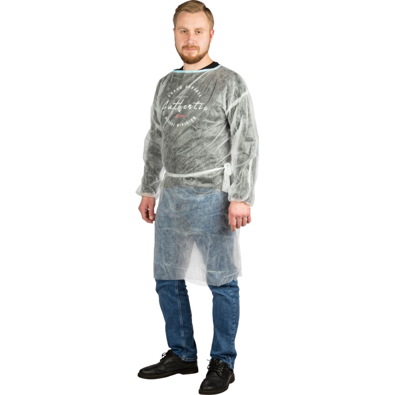 Халат одноразовый (накидка) на завязках белый 110 см рукав-резинка Халат одноразовый (накидка) на завязках белый 110 см рукав-резинка