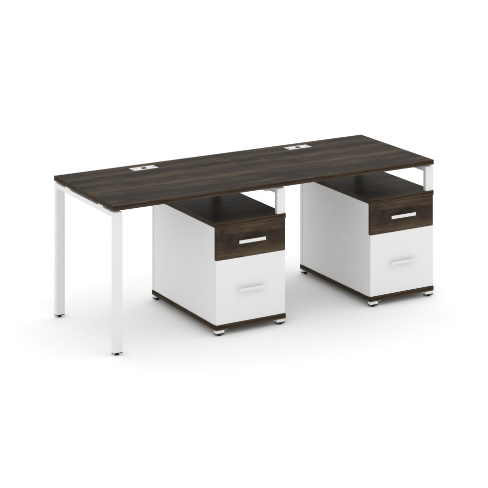 Concept Рабочая станция 2 места с 2 опорными тумбами CN.ORS-313 W Дуб Мали/Белый Бриллиант/Металл Бе