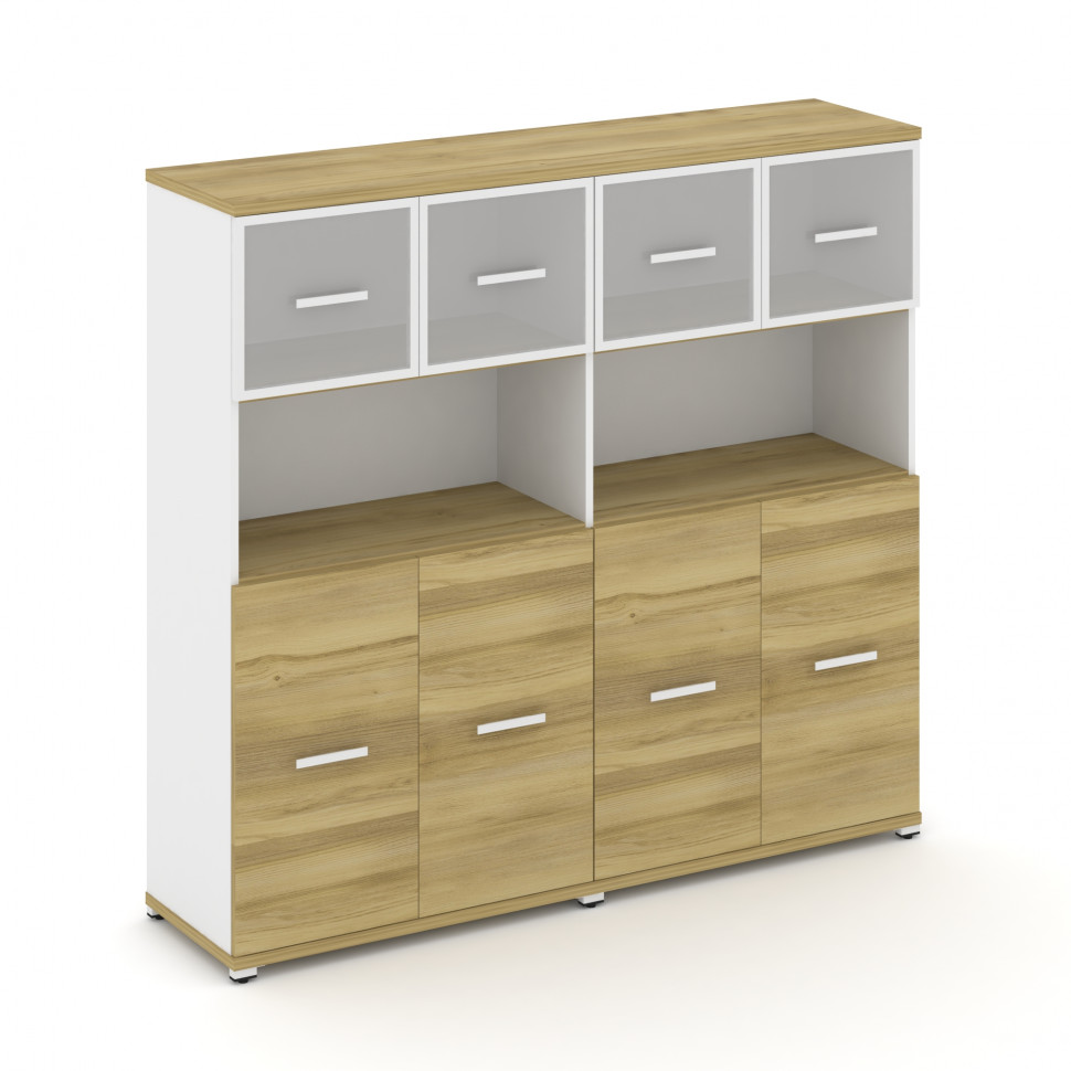 Concept Шкаф 2 широкие секции, 4 ниши CN.STS-425 RMW W Дуб Винченцо/Белый Бриллиант/Металл Белый/Сат