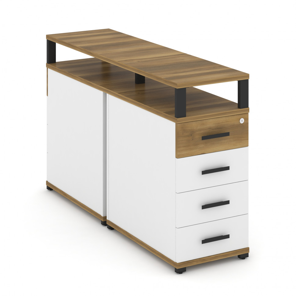 Concept Тумба двухсторонняя опорная/приставная 4 ящ. с надставкой. CN.DTGO-003 B Сандал Янтарный/Бел