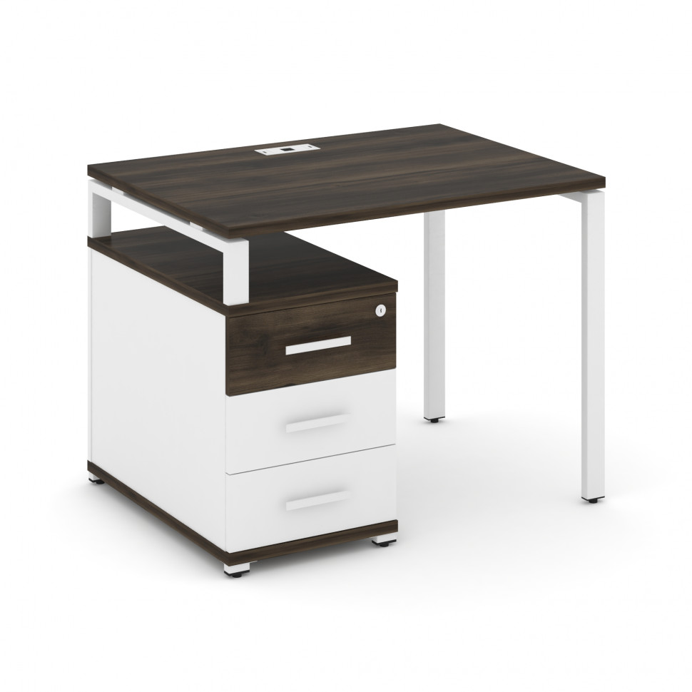 Concept Стол письменный с 1 опорной тумбой CN.SP-301 W Дуб Мали/Белый Бриллиант/Металл Белый 980/134
