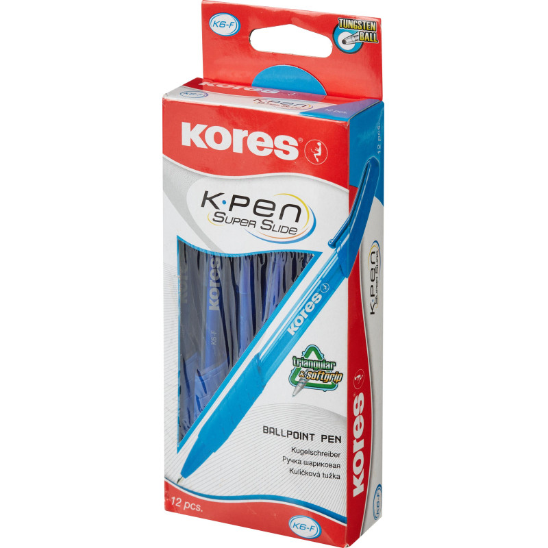 Ручка шариковая автомат. KORES К6 автомат треуг.корп,манж.,0,5мм, син
