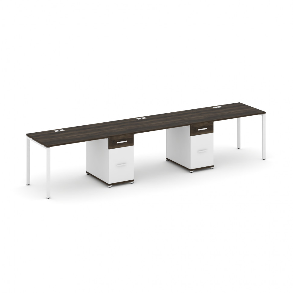 Concept Рабочая станция 3 места с 2 опорными тумбами CN.ORS-437 W Дуб Мали/Белый Бриллиант/Металл Бе