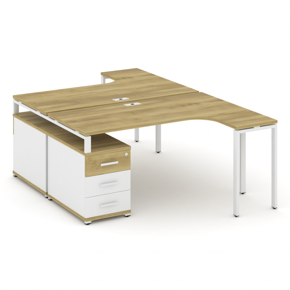 Concept Рабочая станция с двойной опорной тумбой CN.DSA-302 W Дуб Винченцо/Белый Бриллиант/Металл Бе