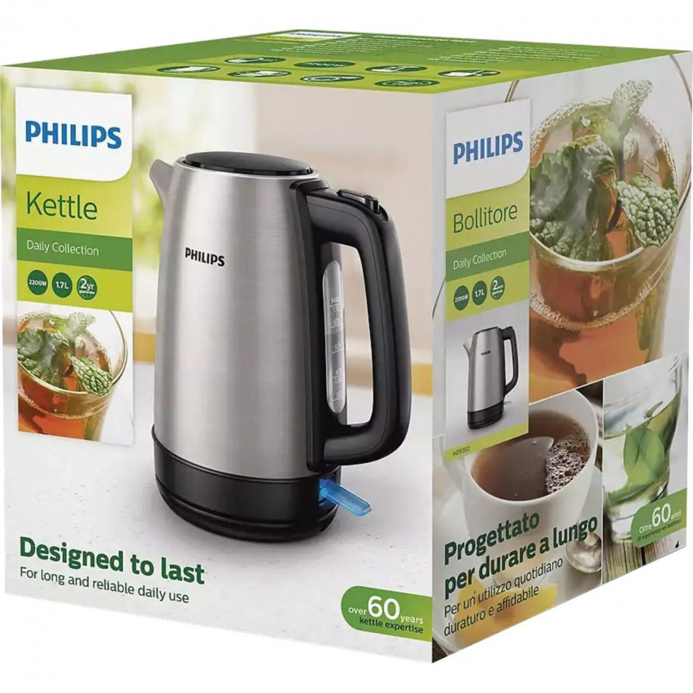 Чайник Philips HD9350/90, 2200Вт, 1,7л, нерж/черн. пластик